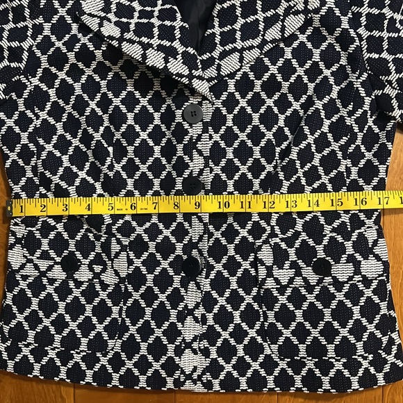 Talbots Geometric Long Sleeve Blazer Size 8 Navy Business Academia Chic Classic - Picture 6 of 10